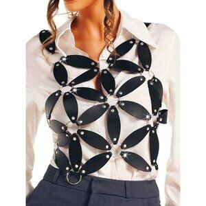 🆕Women Black Leather Chest Harness PU Chest Chain Leather Body Chain Belt Body